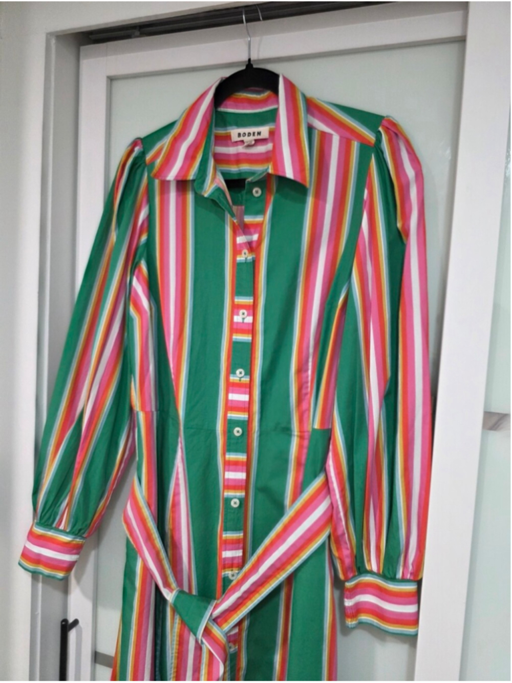Boden Astrid Green Multicolor Stripe Midi Shirt Dress Size US 10R - Picture 13 of 16